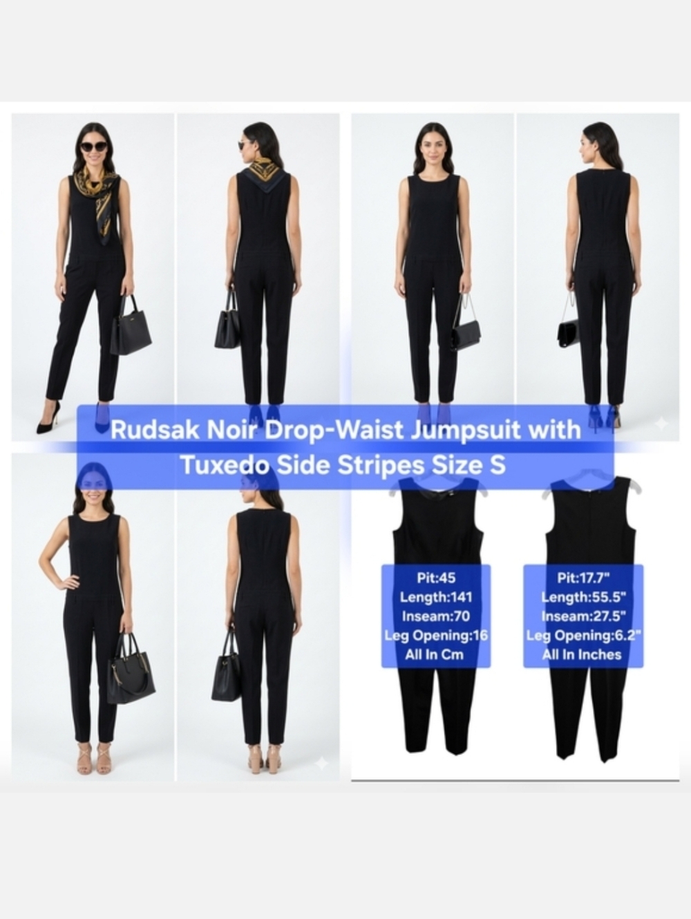 Rudsak Noir Drop-Waist Jumpsuit with Tuxedo Side Stripes Size S